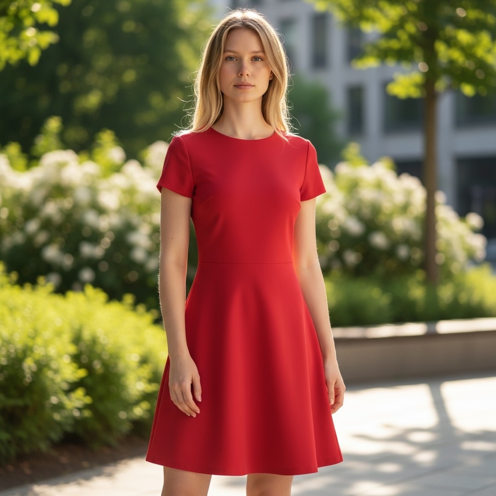 J. Crew Red Fit & Flare Short Sleeve Flounce Ponte Dress 2